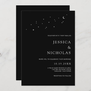 Elegant Moon & Stars Minimal Black Wedding Invitation
