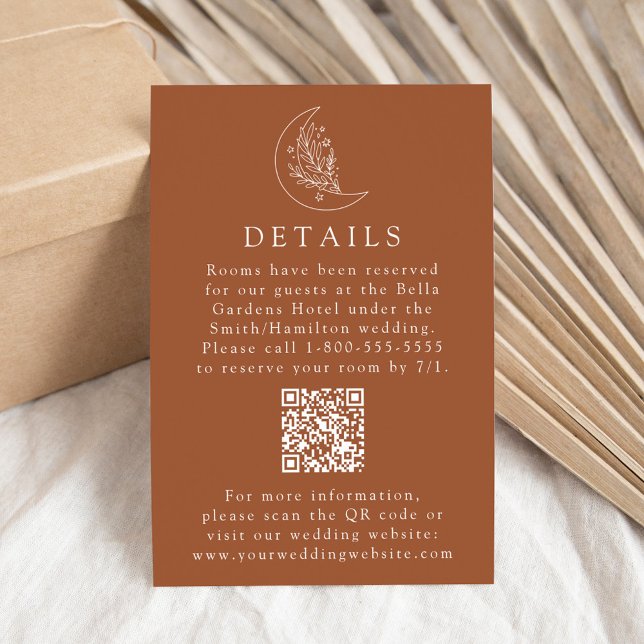 Elegant Moon Terracotta Wedding Details QR Code Enclosure Card (Creator Uploaded)