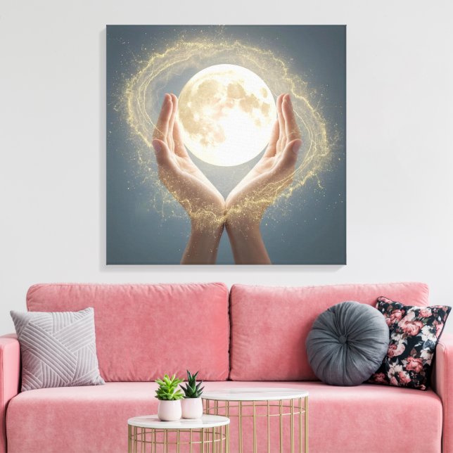 "Elegant Moon Wall Art – Minimalist Lunar Canvas (Insitu(LivingRoom))