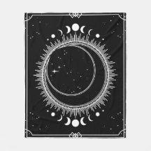 Elegant Moon with Sun and Stars Black and White
