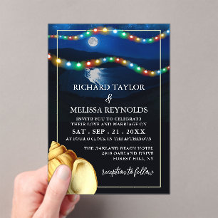 Elegant Moonlit Beach Wedding Acrylic Invitations