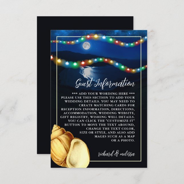 Elegant Moonlit Beach Wedding Detail Enclosure Card (Front/Back)