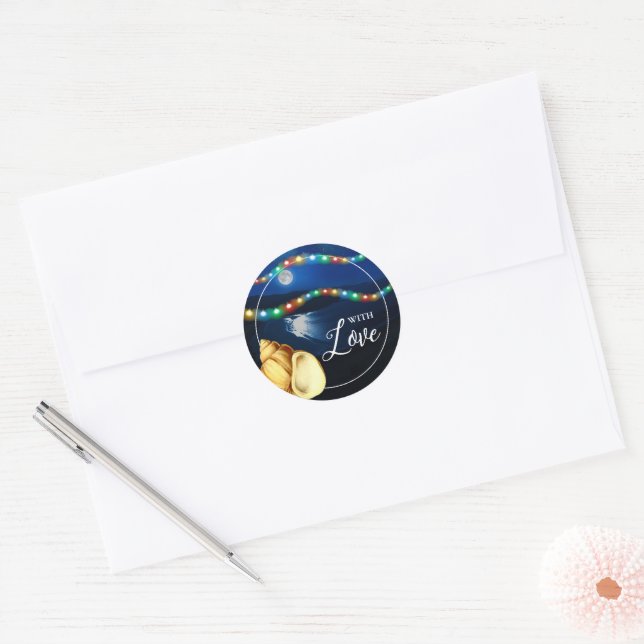 Elegant Moonlit Beach Wedding Favor Classic Round Sticker (Envelope)