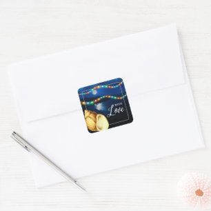 Elegant Moonlit Beach Wedding Favor Square Sticker