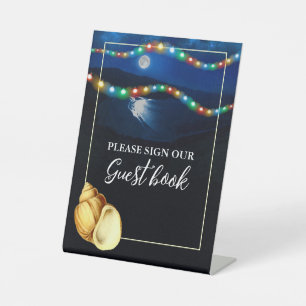 Elegant Moonlit Beach Wedding Pedestal Sign