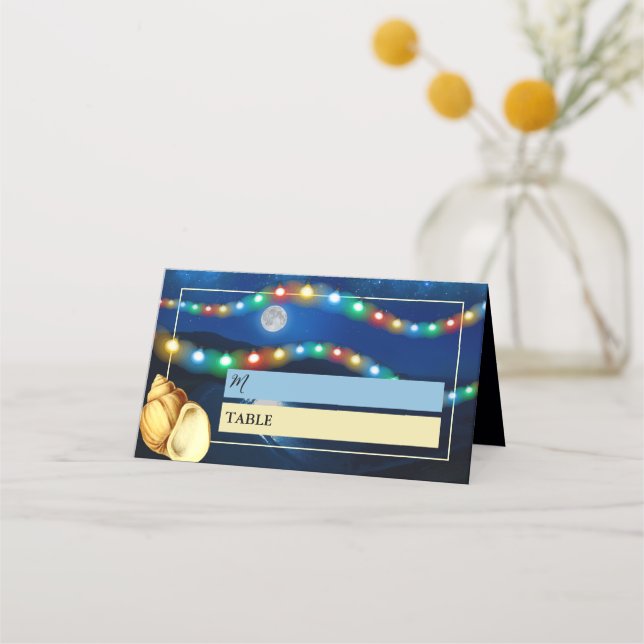 Elegant Moonlit Beach Wedding Place Card (Front)