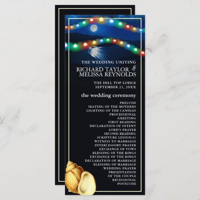 Elegant Moonlit Beach Wedding Programme (Front/Back)