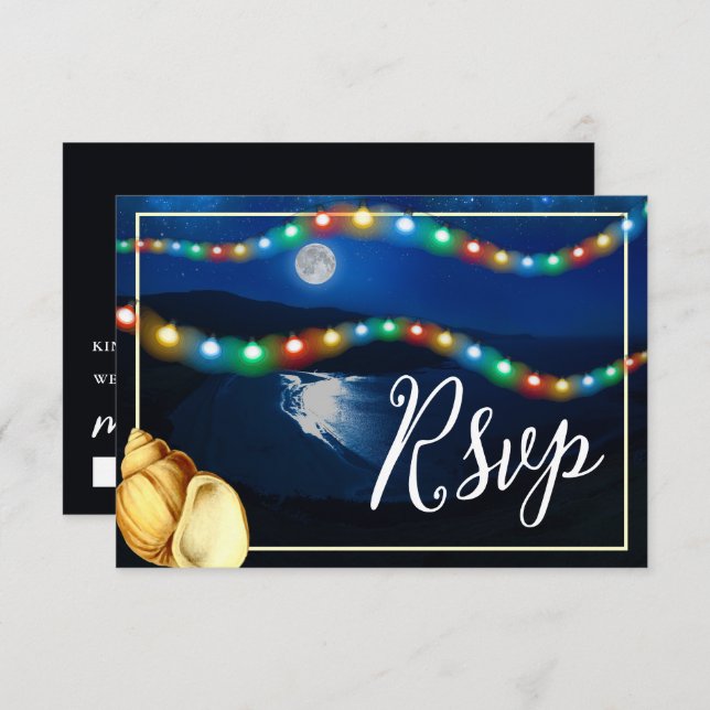 Elegant Moonlit Beach Wedding RSVP Card (Front/Back)