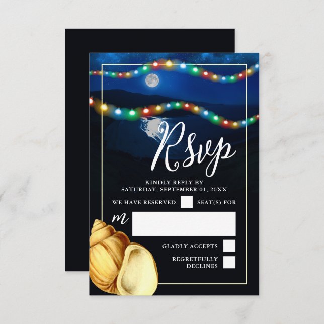 Elegant Moonlit Beach Wedding RSVP Card (Front/Back)