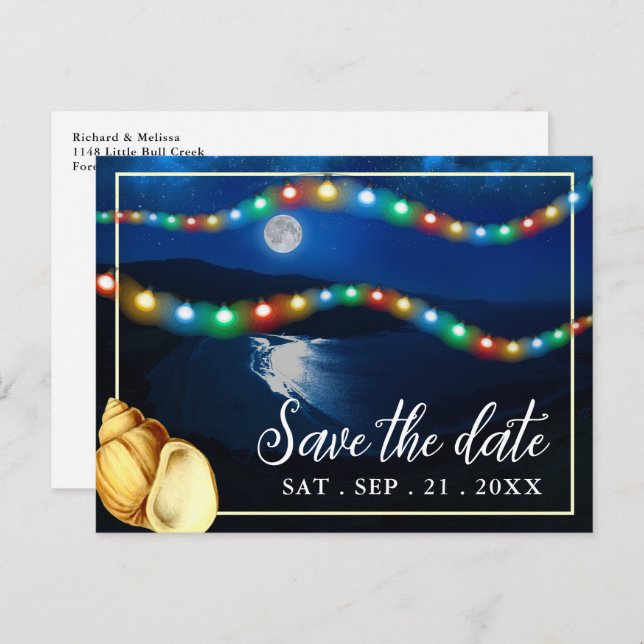 Elegant Moonlit Beach Wedding Save The Date Announcement Postcard (Front/Back)