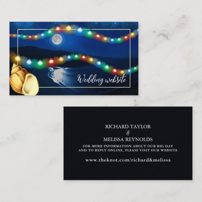 Elegant Moonlit Beach Wedding Website Enclosure Card (Front/Back)