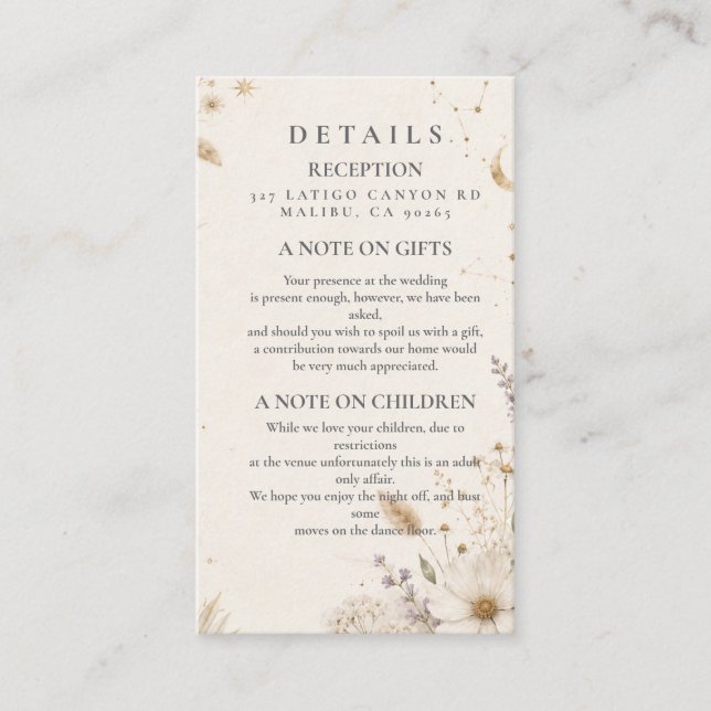 Elegant Moonlit Boho Celestial Wedding Enclosure Card (Front)