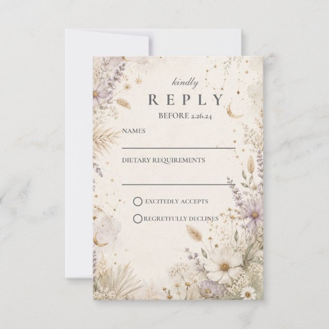 Elegant Moonlit Boho Celestial Wedding RSVP Card (Front)