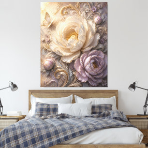 Elegant Moonlit Frost Bloom Luxury Embossed Flor Canvas Print