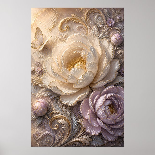 Elegant Moonlit Frost Bloom | Luxury Embossed Flor Poster (Front)
