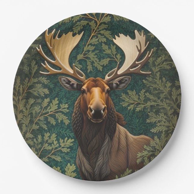 Elegant Moose William Morris Inspired Paper Plate (Front)