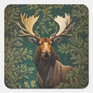 Elegant Moose William Morris Inspired Square Sticker