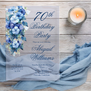 Elegant Morning Glories Blue Floral 70th Birthday Acrylic Invitations