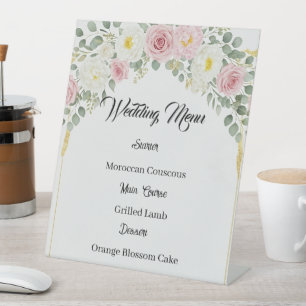 Elegant Moroccan Gold Floral Wedding Menu Pedestal Sign
