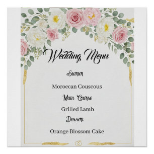 Elegant Moroccan Gold Floral Wedding Menu Poster