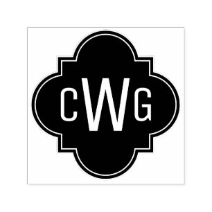 Elegant Moroccan Quatrefoil 3 Initial Monogram Self-inking Stamp