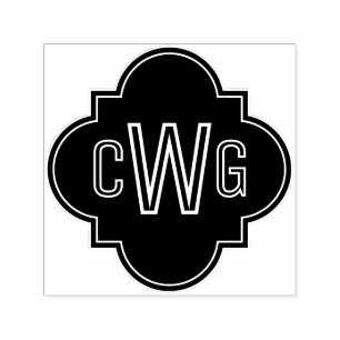 Elegant Moroccan Quatrefoil 3 Initial Monogram #ST Self-inking Stamp