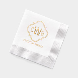 Elegant Moroccan Quatrefoil 3 Initial Name Foil Napkins