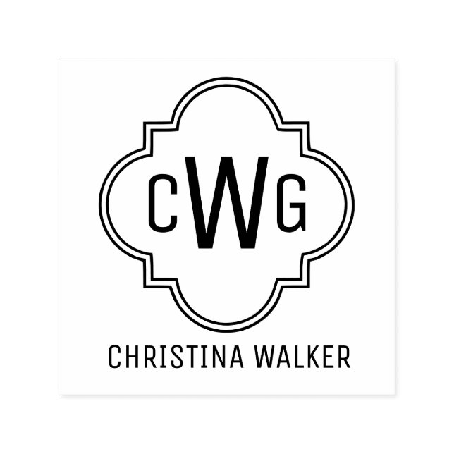 Elegant Moroccan Quatrefoil 3 Initial Name Self-inking Stamp (Design)