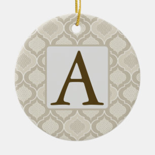 Elegant Moroccan Trellis Pattern in Neutral Tones Ceramic Tree Decoration