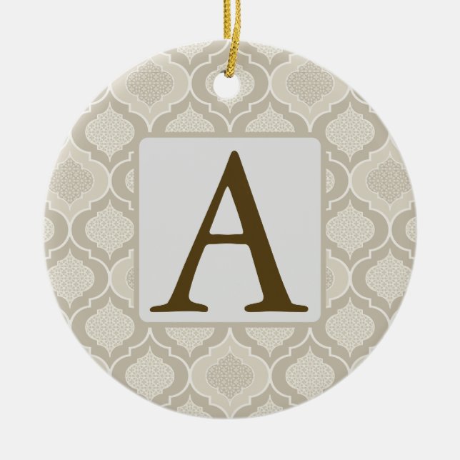 Elegant Moroccan Trellis Pattern in Neutral Tones Ceramic Tree Decoration (Front)