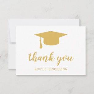 Elegant Mortar Board Faux Gold Graduation Thank You Card