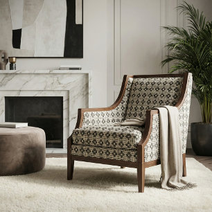 Elegant Mosaic Black & Beige Geometric Pattern Fabric