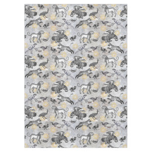 Elegant Mosaic Black White Gold Tiger Lion Eagle Tablecloth