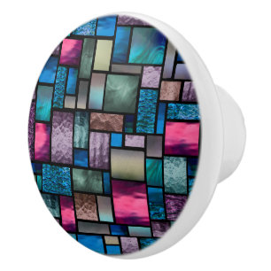 Elegant Mosaic Square Colored Stained Glass Ceramic Knob