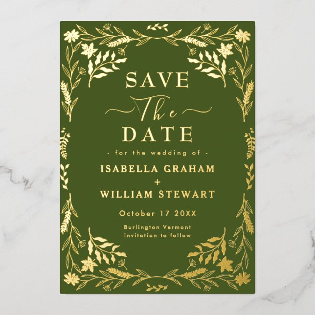 Elegant Moss Green Chic Boho Save The Date (Front)