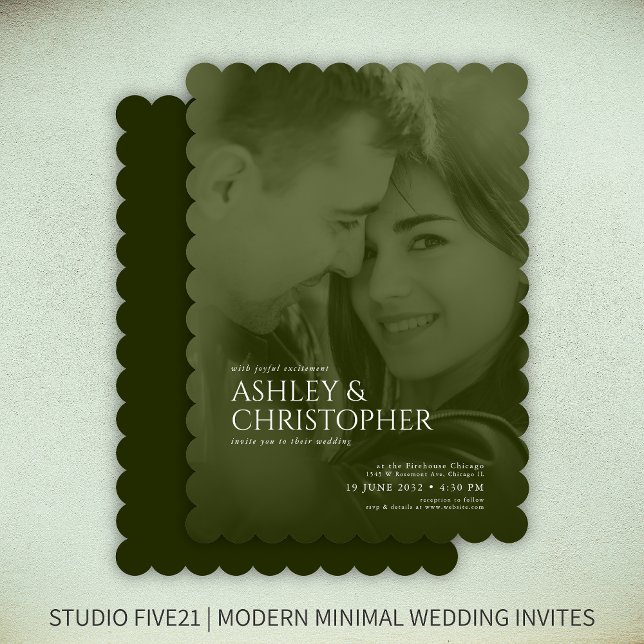 Elegant Moss Green Duotone Photo Wedding Invitation (Creator Uploaded)
