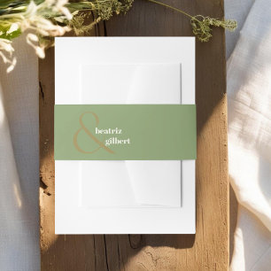 Elegant Moss Green Monogram Minimal Wedding Invitation Belly Band