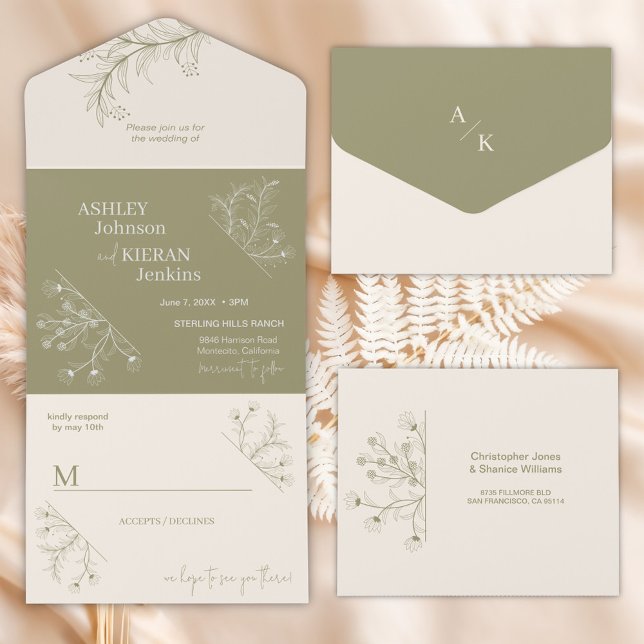 Elegant moss green wedding all in one invitation (Creator Uploaded)