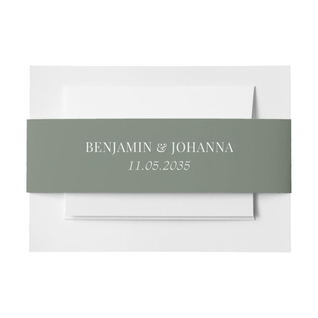 Elegant Moss Green Wedding Custom Invitation Belly Band (Front Example)