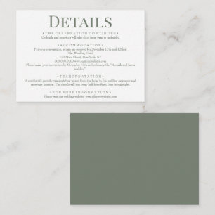 Elegant Moss Green Wedding Details Enclosure Card