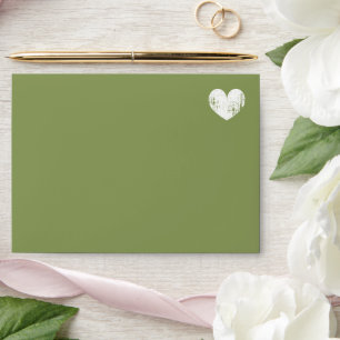Elegant moss green wedding envelopes with heart