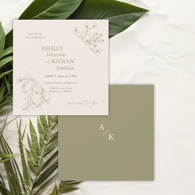 Elegant moss green wedding invitation (Creator Uploaded)