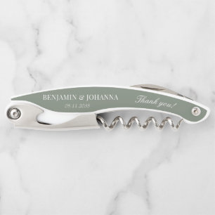 Elegant Moss Green Wedding Thank You Favours Corkscrew