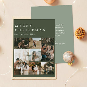 Elegant Moss & Sage Christmas Family Photo Collage Holiday Card