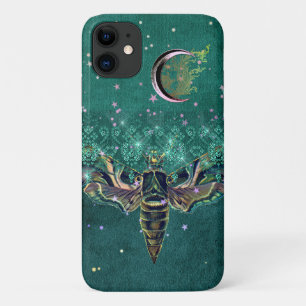 Elegant moth moon emerald night sparkle lace green Case-Mate iPhone case