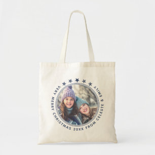 Elegant Mother & Daughter Custom Photo Christmas Tote Bag