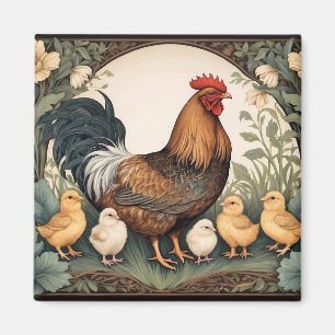 Elegant Mother Hen With Chicks Magnet