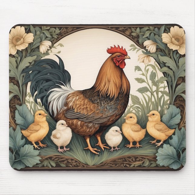 Elegant Mother Hen With Chicks Mouse Pad (Front)