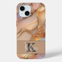 Elegant Mother of Pearl and Gold Glitter Monogram