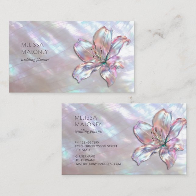 Elegant Mother-of-Pearl Lily Business Card (Front/Back)